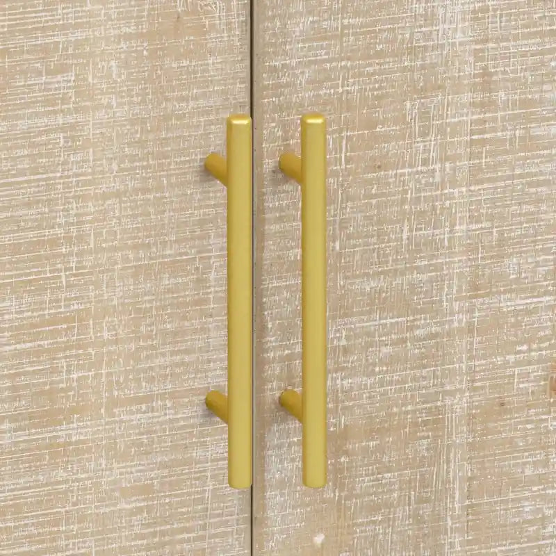 Curved Sideboard with Fir Veneer, Gold Handles and Adjustable Shelves