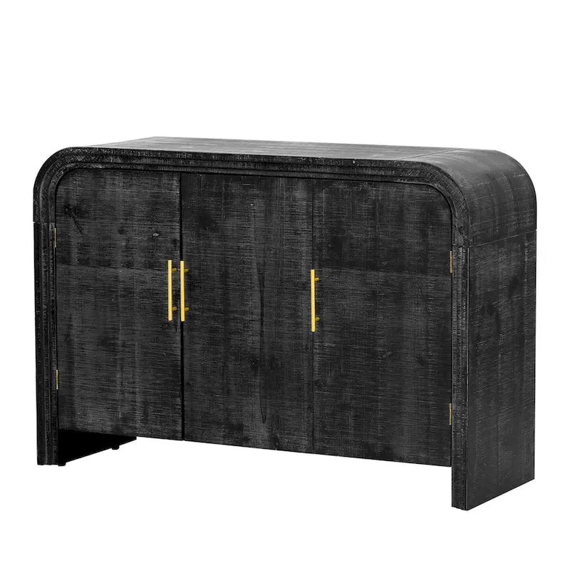 Curved Sideboard with Fir Veneer, Gold Handles and Adjustable Shelves