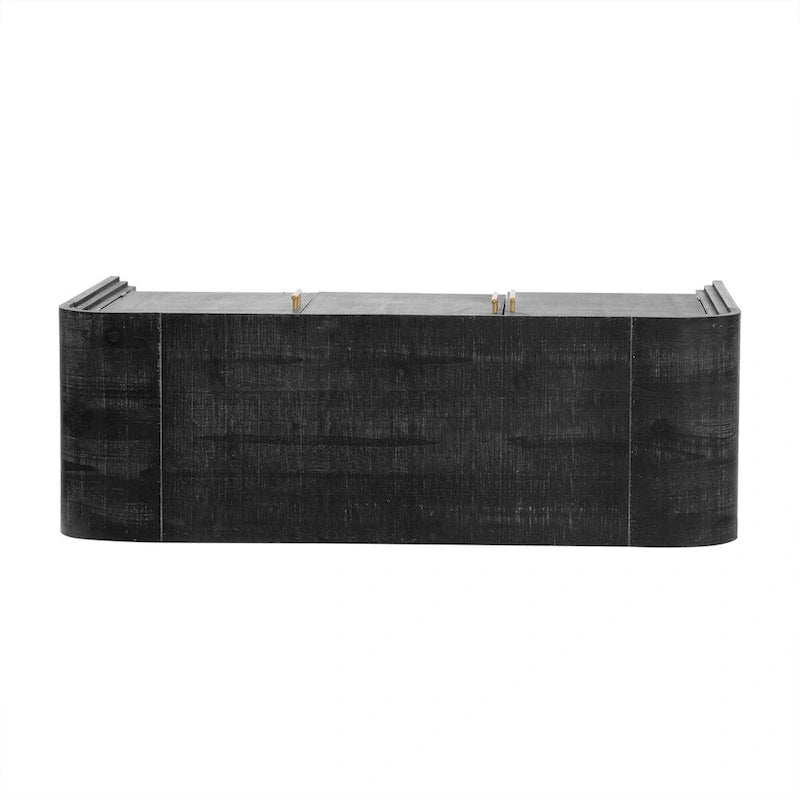 Curved Sideboard with Fir Veneer, Gold Handles and Adjustable Shelves