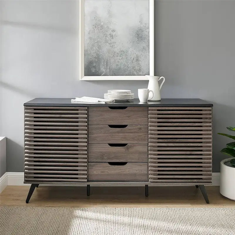 59-Inch Sideboard Storage Cabinet with 4 Drawers and 2 Sliding Doors