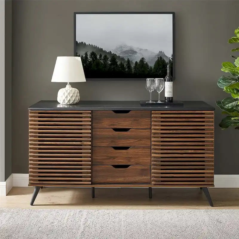 59-Inch Sideboard Storage Cabinet with 4 Drawers and 2 Sliding Doors