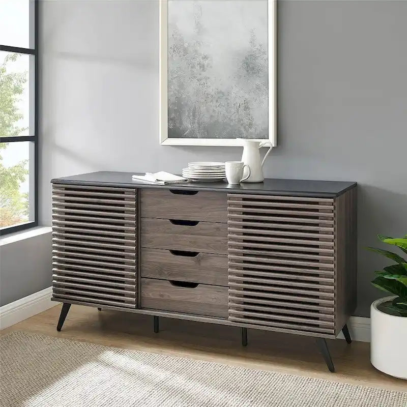 59-Inch Sideboard Storage Cabinet with 4 Drawers and 2 Sliding Doors