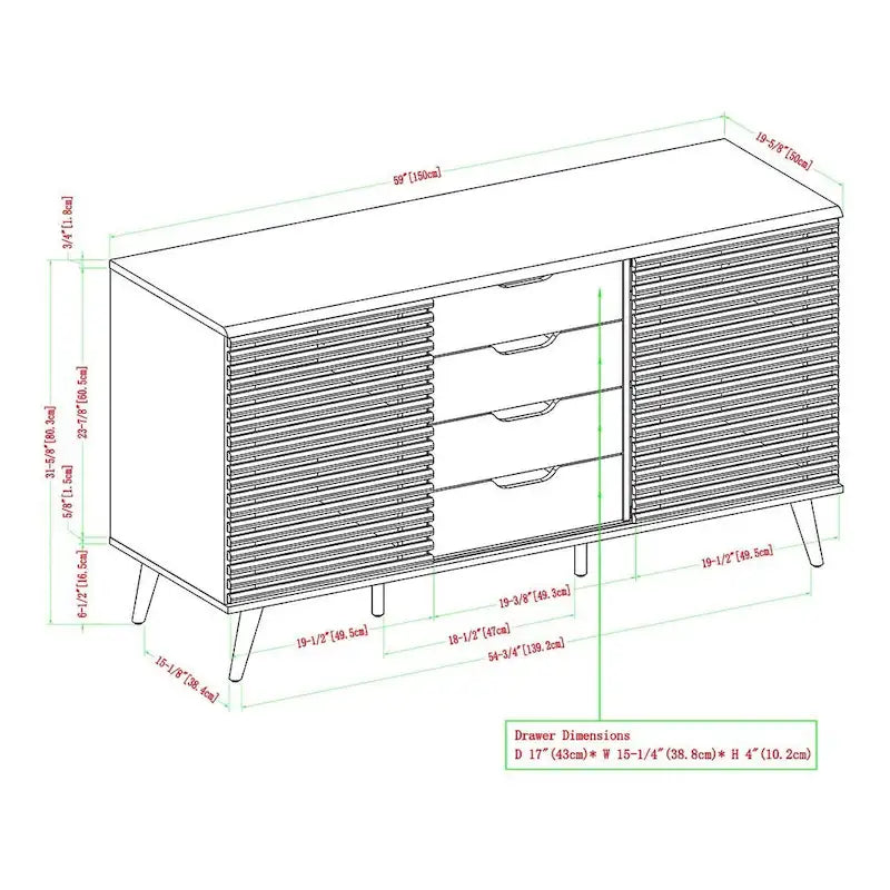 59-Inch Sideboard Storage Cabinet with 4 Drawers and 2 Sliding Doors