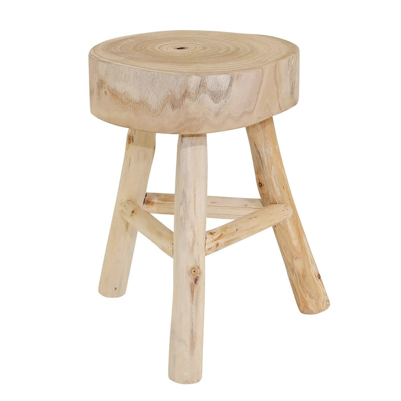 16-Inch Wooden Stool with Live-Edge Round Top and Triangle Base