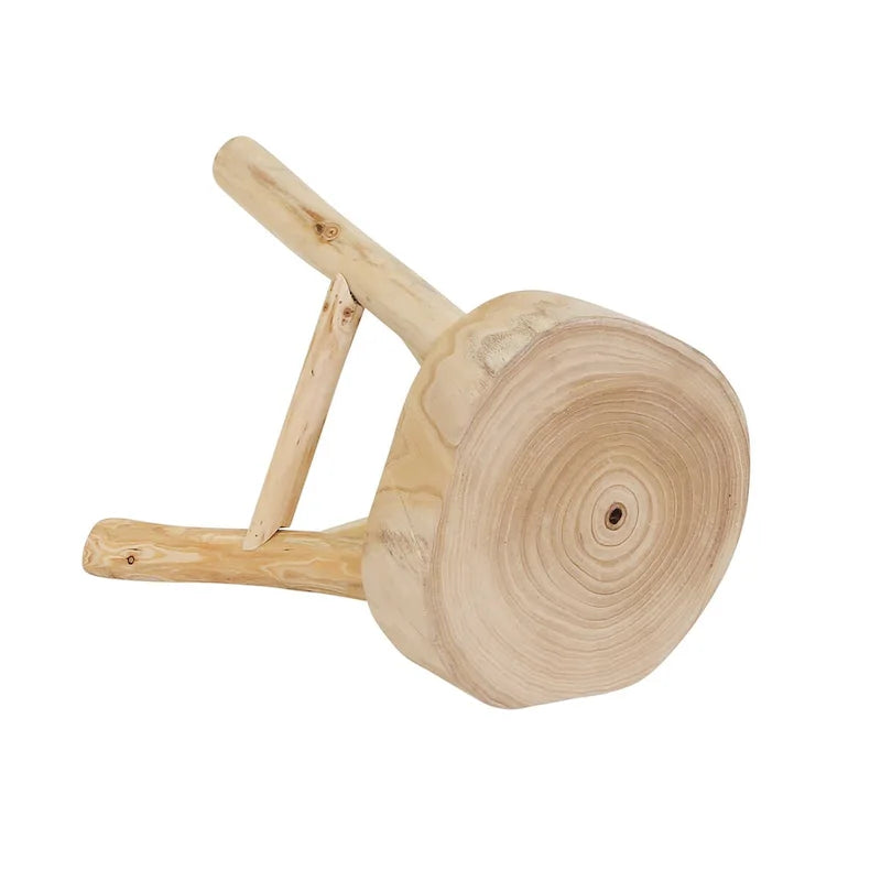 16-Inch Wooden Stool with Live-Edge Round Top and Triangle Base