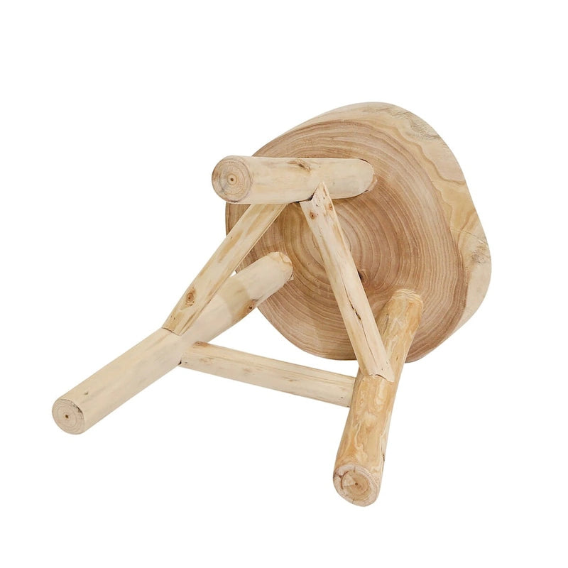 16-Inch Wooden Stool with Live-Edge Round Top and Triangle Base