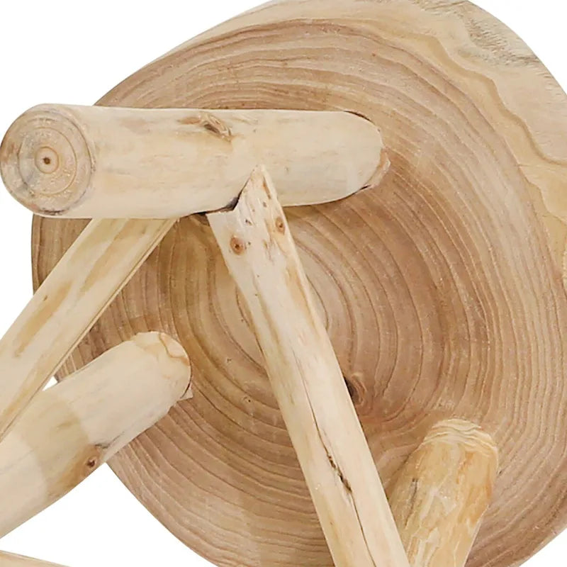 16-Inch Wooden Stool with Live-Edge Round Top and Triangle Base