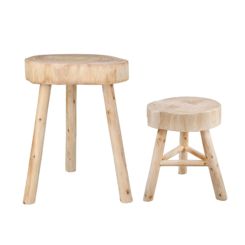 16-Inch Wooden Stool with Live-Edge Round Top and Triangle Base
