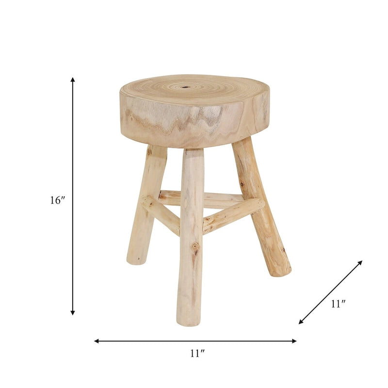 16-Inch Wooden Stool with Live-Edge Round Top and Triangle Base