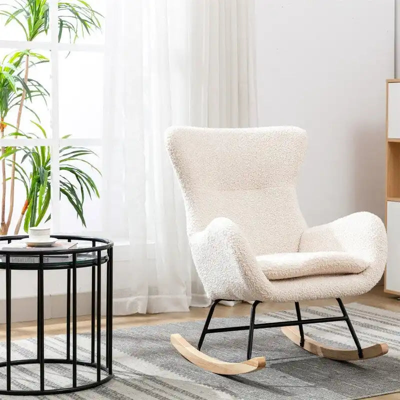 Fabric Padded Rocking Chair with Metal Frame and Elastic Foam Cushion