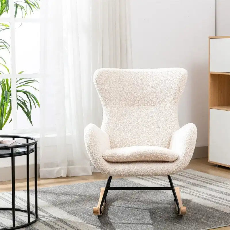 Fabric Padded Rocking Chair with Metal Frame and Elastic Foam Cushion