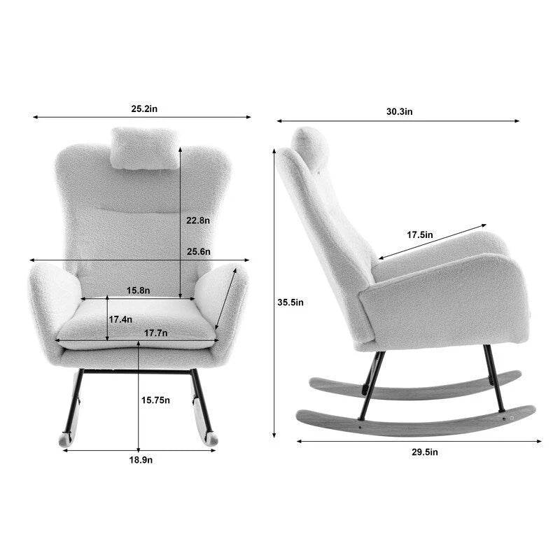 Fabric Padded Rocking Chair with Metal Frame and Elastic Foam Cushion