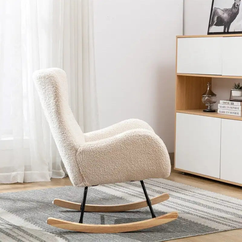 Fabric Padded Rocking Chair with Metal Frame and Elastic Foam Cushion