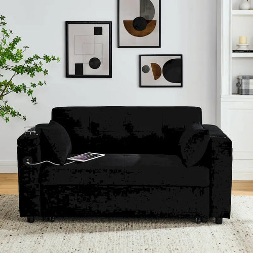 2-Seat Sleeper Sofa Bed with USB Port, Cup Holders, Side Pockets and Lumbar Pillow