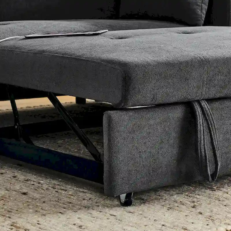 2-Seat Sleeper Sofa Bed with USB Port, Cup Holders, Side Pockets and Lumbar Pillow