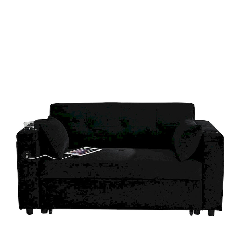 2-Seat Sleeper Sofa Bed with USB Port, Cup Holders, Side Pockets and Lumbar Pillow