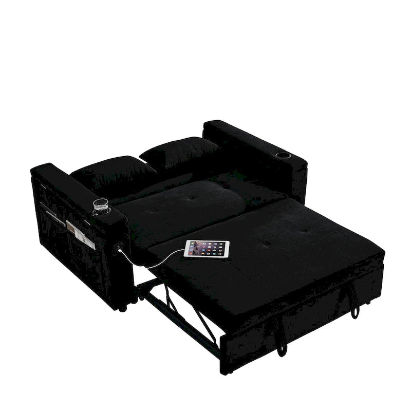 2-Seat Sleeper Sofa Bed with USB Port, Cup Holders, Side Pockets and Lumbar Pillow
