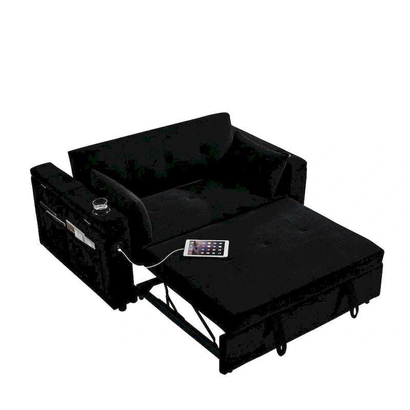 2-Seat Sleeper Sofa Bed with USB Port, Cup Holders, Side Pockets and Lumbar Pillow