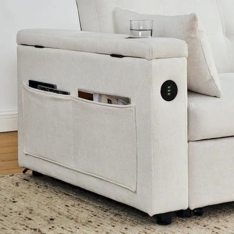 2-Seat Sleeper Sofa Bed with USB Port, Cup Holders, Side Pockets and Lumbar Pillow