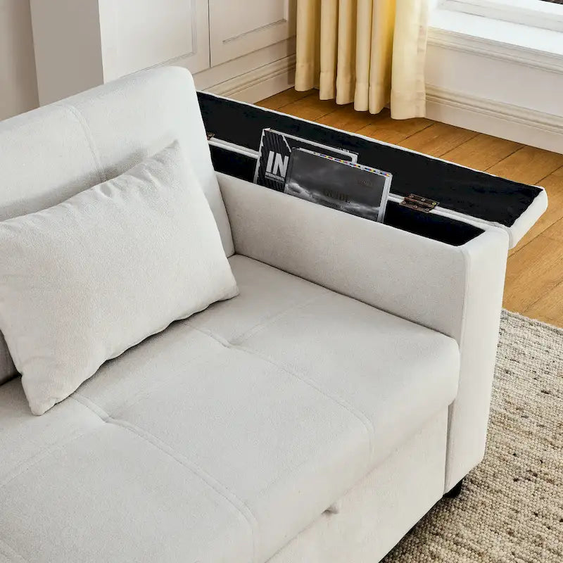 2-Seat Sleeper Sofa Bed with USB Port, Cup Holders, Side Pockets and Lumbar Pillow