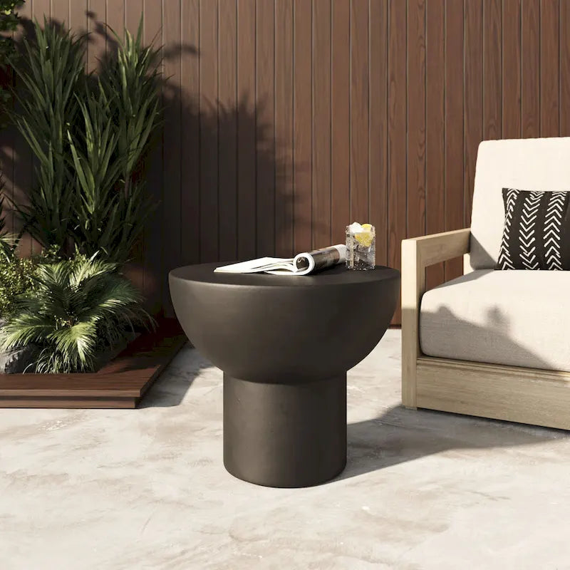 Modern Black Concrete End Table with Metal Base