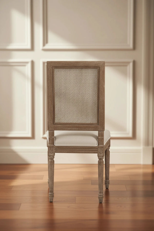 Linen and Cane Oak Dining Chair, Neutral