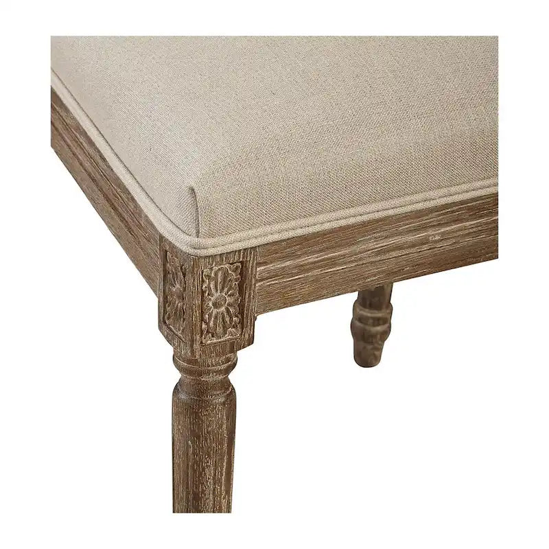 Solid Oak Dining Chair with Linen Seat and Hand-Carved Details, Set of 2