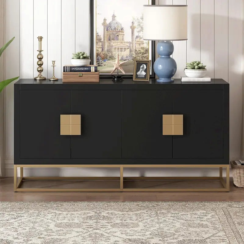 4-Door Storage Cabinet with Adjustable Shelves and Decorative Legs