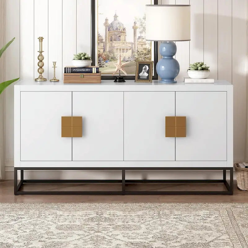 4-Door Storage Cabinet with Adjustable Shelves and Decorative Legs