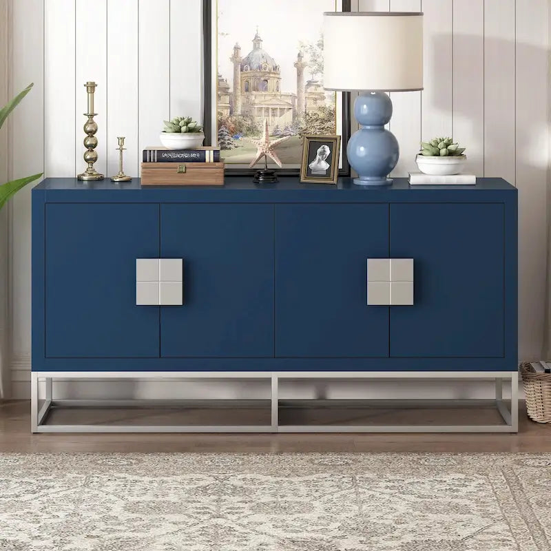 4-Door Storage Cabinet with Adjustable Shelves and Decorative Legs