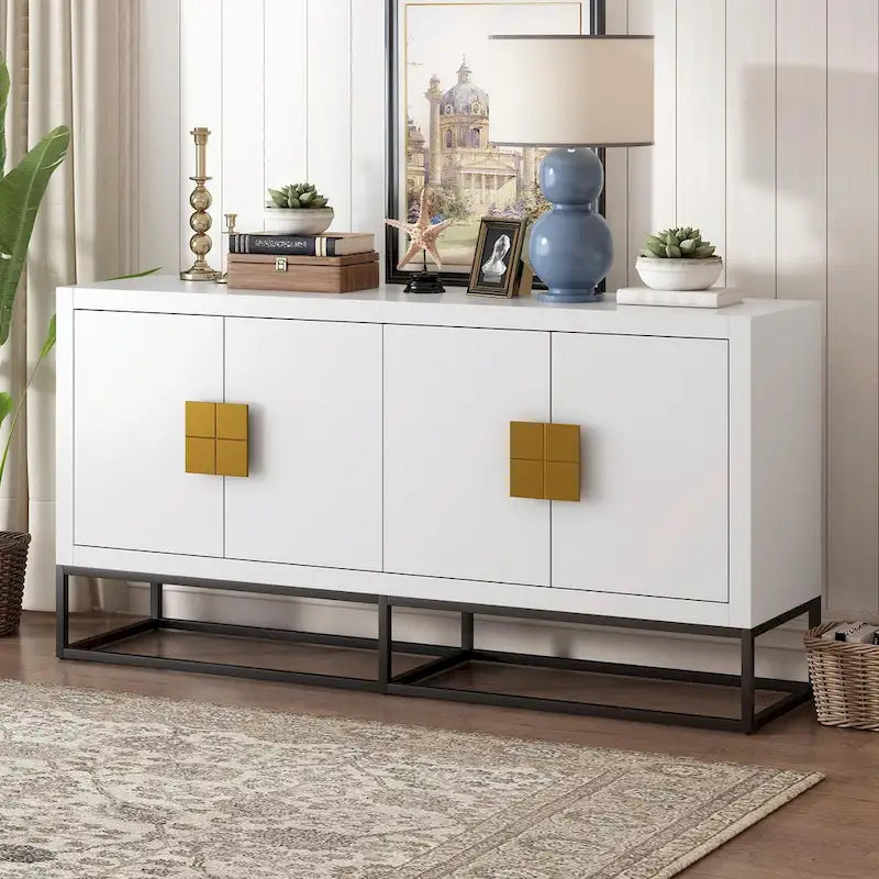 4-Door Storage Cabinet with Adjustable Shelves and Decorative Legs