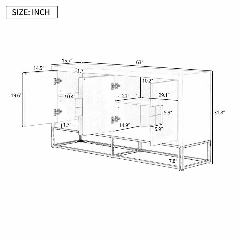 4-Door Storage Cabinet with Adjustable Shelves and Decorative Legs