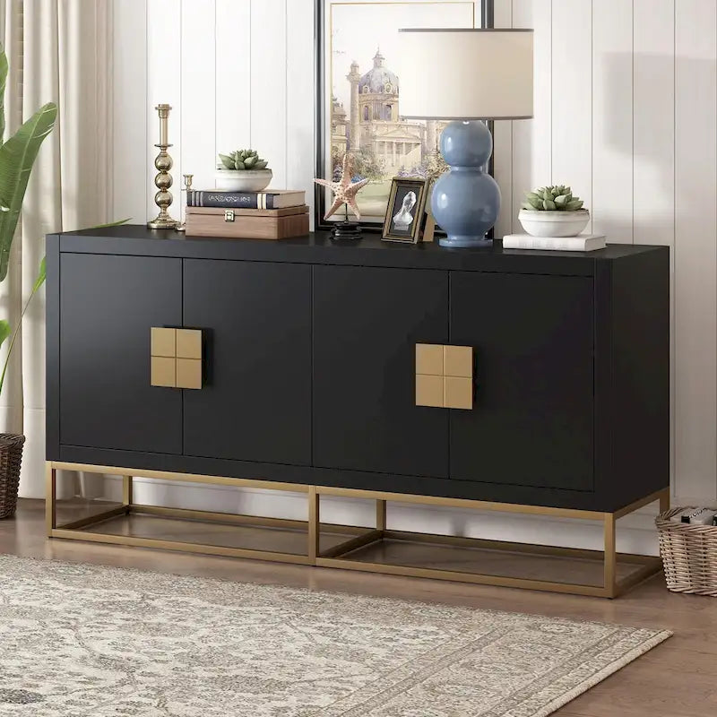 4-Door Storage Cabinet with Adjustable Shelves and Decorative Legs