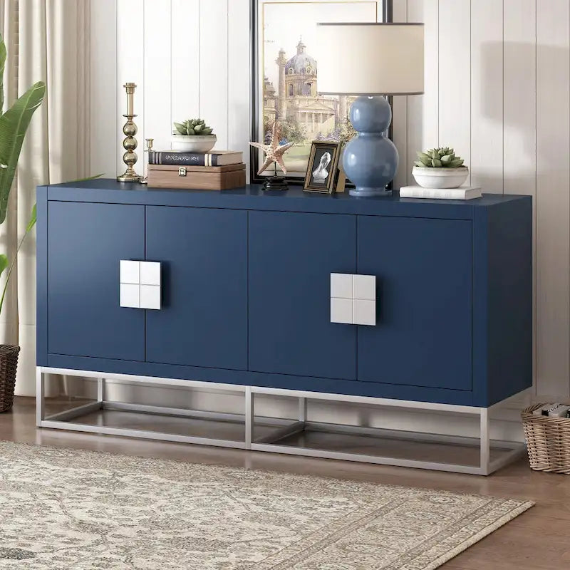4-Door Storage Cabinet with Adjustable Shelves and Decorative Legs