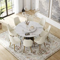 59-Inch Round Dining Table with Rotating Tray and Sintered Stone Top