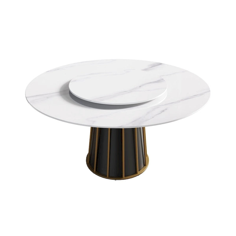 59-Inch Round Dining Table with Rotating Tray and Sintered Stone Top