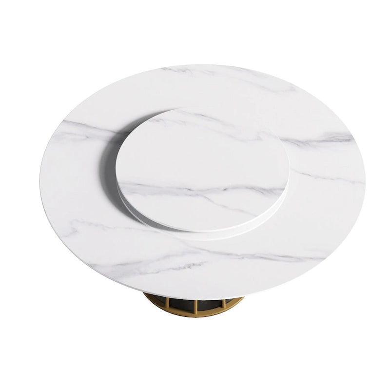 59-Inch Round Dining Table with Rotating Tray and Sintered Stone Top