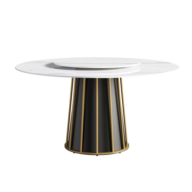 59-Inch Round Dining Table with Rotating Tray and Sintered Stone Top