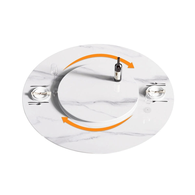 59-Inch Round Dining Table with Rotating Tray and Sintered Stone Top