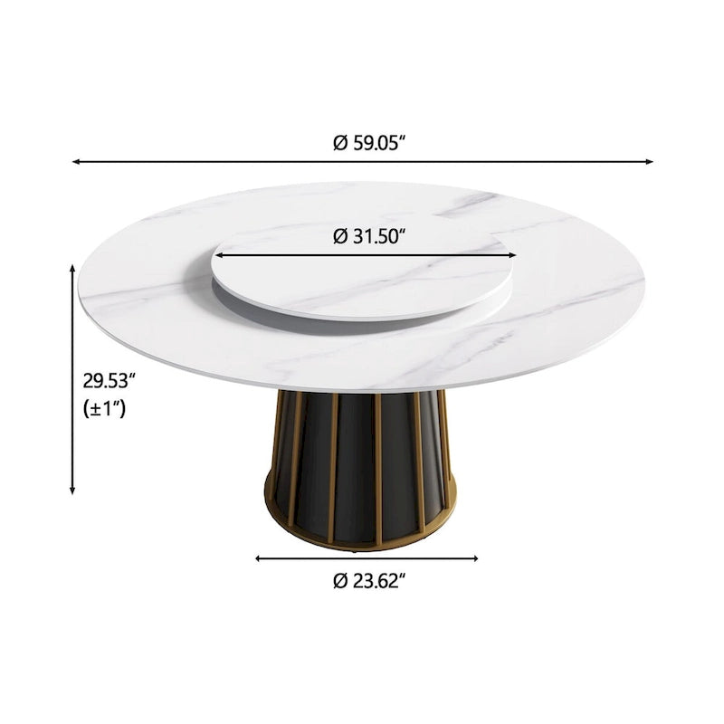 59-Inch Round Dining Table with Rotating Tray and Sintered Stone Top