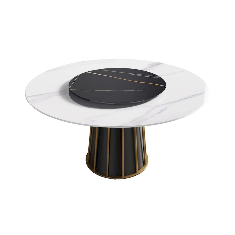 59-Inch Round Dining Table with Rotating Tray and Sintered Stone Top