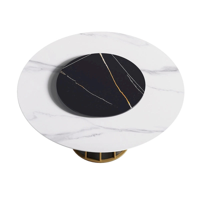 59-Inch Round Dining Table with Rotating Tray and Sintered Stone Top