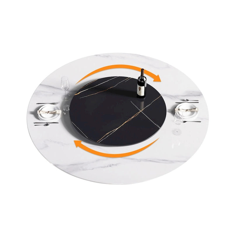 59-Inch Round Dining Table with Rotating Tray and Sintered Stone Top