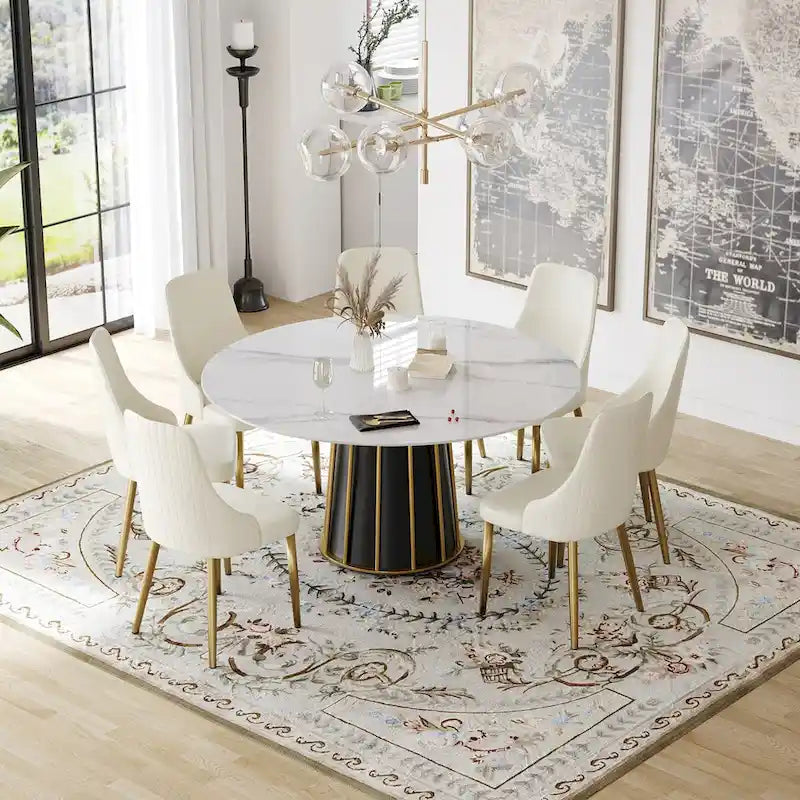 59-Inch Round Dining Table with Rotating Tray and Sintered Stone Top