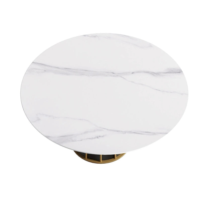 59-Inch Round Dining Table with Rotating Tray and Sintered Stone Top