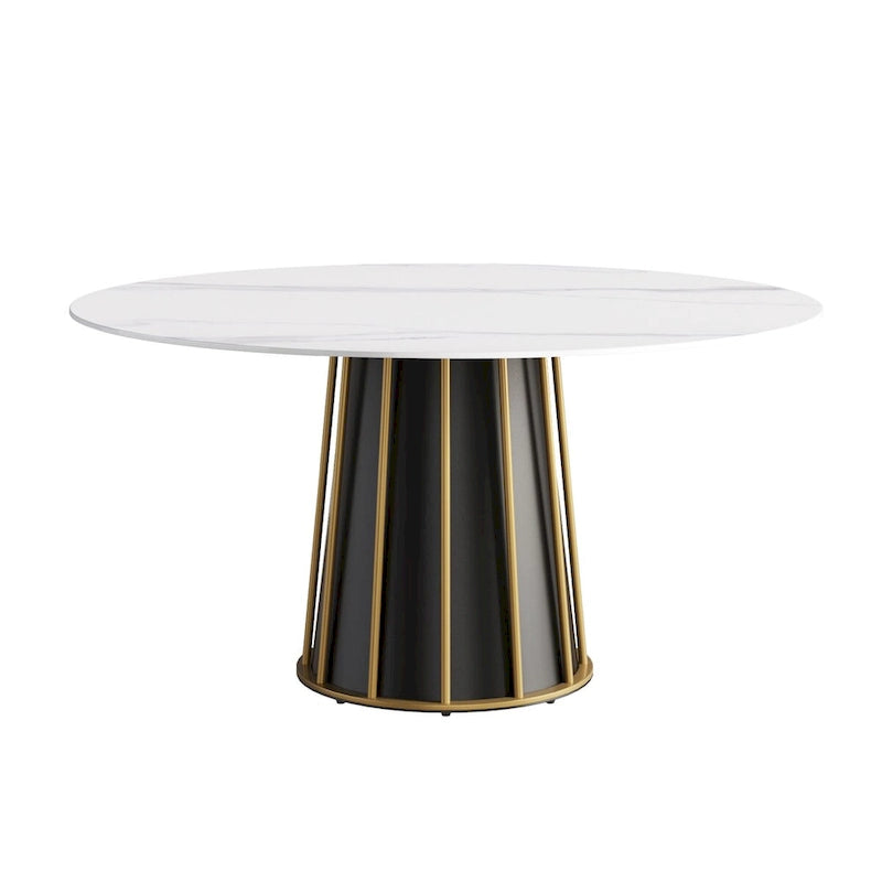 59-Inch Round Dining Table with Rotating Tray and Sintered Stone Top