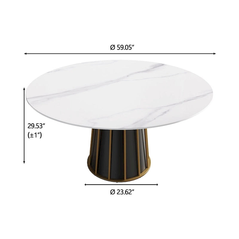 59-Inch Round Dining Table with Rotating Tray and Sintered Stone Top