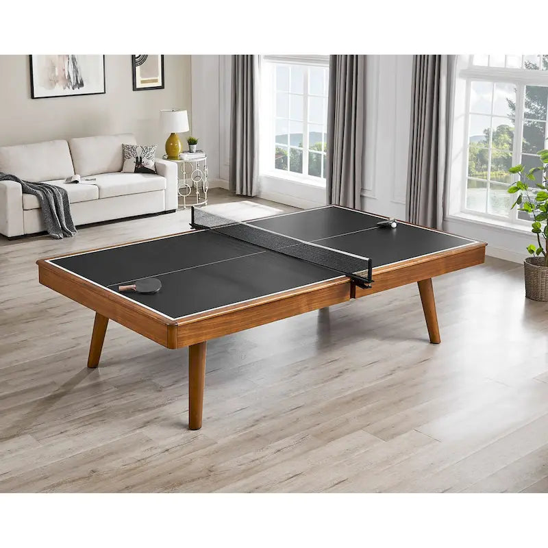 Mid-Century Table Tennis Table with Black Top and Wood Frame