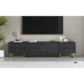 TV Stand Cabinet with 4 Drawers, Wave-Door Storage and Metal Frame