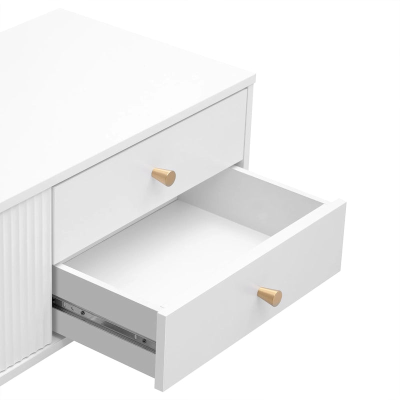 TV Stand Cabinet with 4 Drawers, Wave-Door Storage and Metal Frame